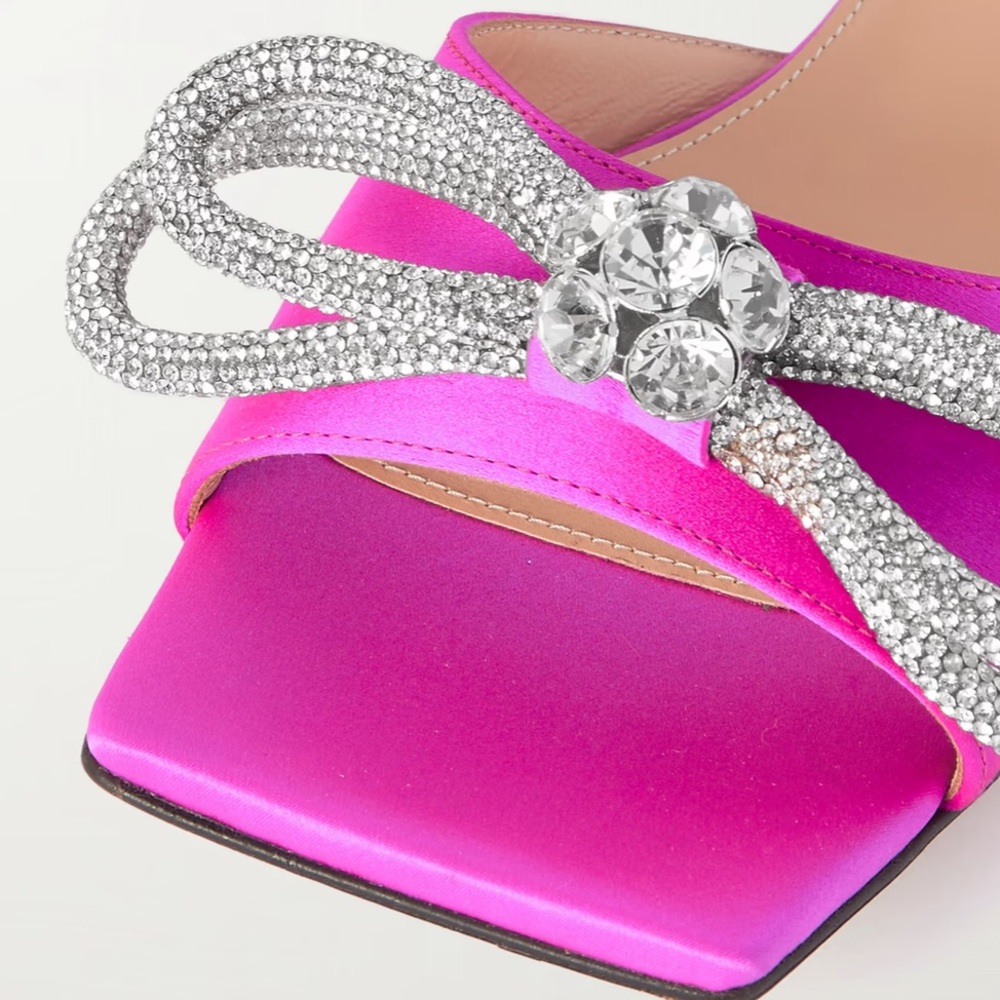 🌺 MACH & MACH🌺 Double Bow Embellished Satin Mules Size: 37.5 - Picture 4 of 15